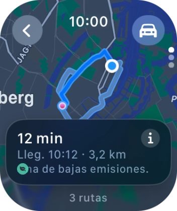 Gira la Digital Crown para ver las rutas propuestas. Gira la Digital Crown para ver las rutas propuestas.