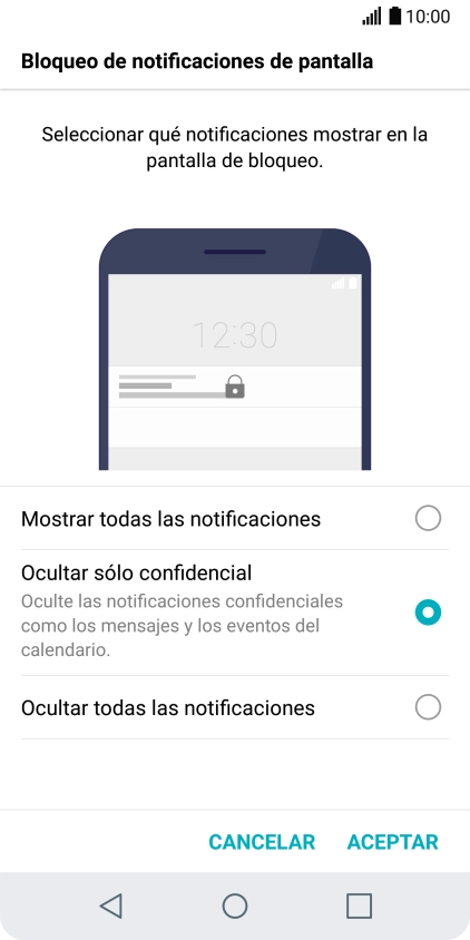 Pulsa el ajuste deseado. Pulsa el ajuste deseado.
