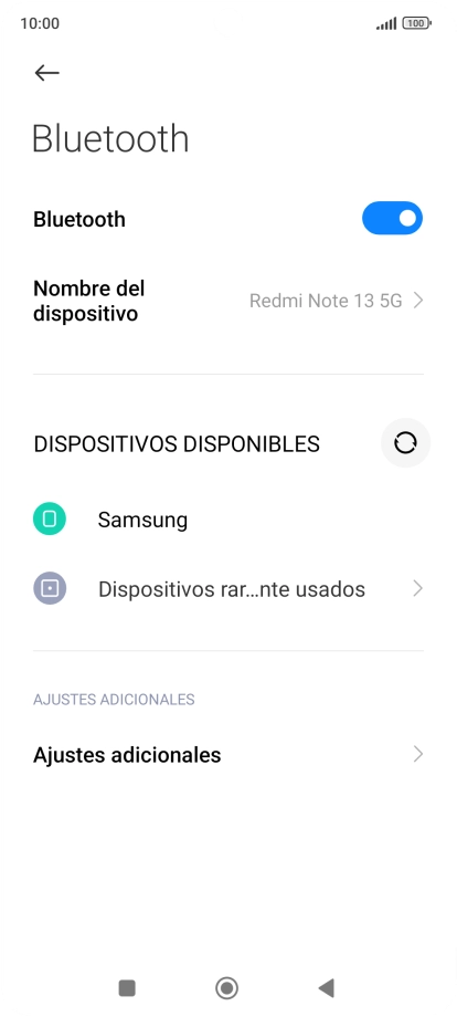 Pulsa el dispositivo Bluetooth deseado y sigue las indicaciones de la pantalla para vincular el dispositivo al teléfono. Pulsa el dispositivo Bluetooth deseado y sigue las indicaciones de la pantalla para vincular el dispositivo al teléfono.