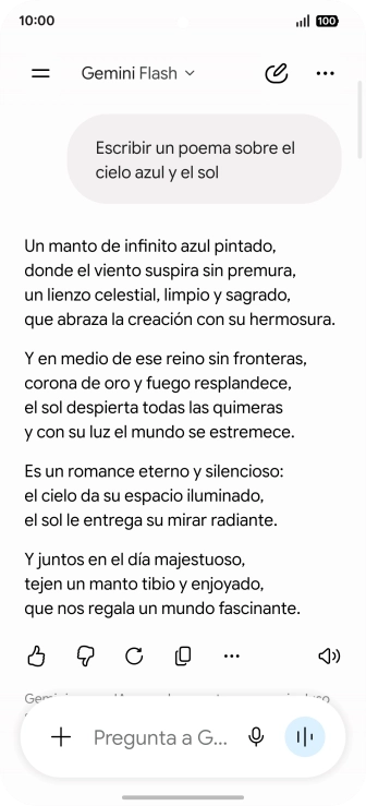 A Gemini le puedes pedir que genere un texto a partir de una descripción tuya. A Gemini le puedes pedir que genere un texto a partir de una descripción tuya.