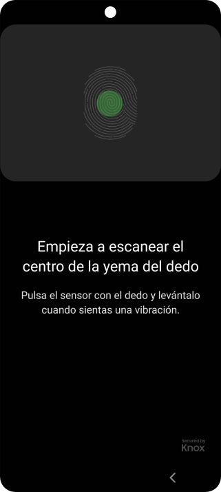 Sigue las indicaciones de la pantalla para crear una huella digital como código de seguridad. Sigue las indicaciones de la pantalla para crear una huella digital como código de seguridad.
