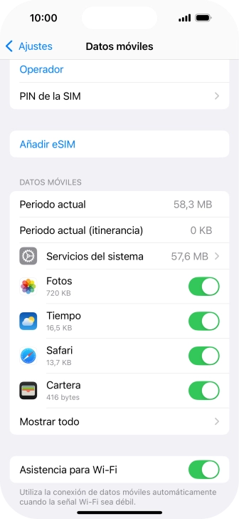 El consumo total aparece junto a Periodo actual. El consumo total aparece junto a Periodo actual.