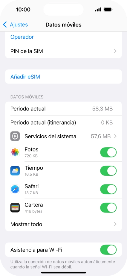 El consumo total aparece junto a Periodo actual. El consumo total aparece junto a Periodo actual.