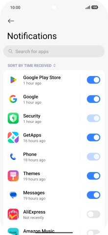 Press the indicators next to the required apps to turn the function on or off. Press the indicators next to the required apps to turn the function on or off.