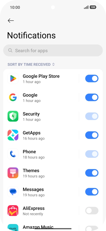 Press the indicators next to the required apps to turn the function on or off. Press the indicators next to the required apps to turn the function on or off.