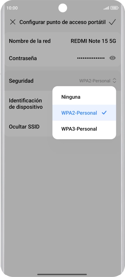 Pulsa WPA3-Personal para proteger la conexión wifi con una contraseña.