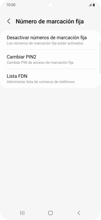 Pulsa Desactivar números de marcación fija.