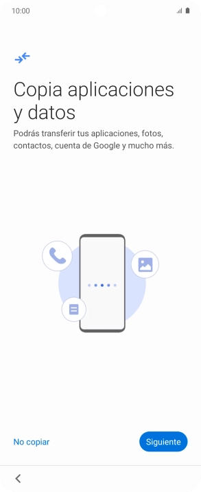 Puedes transferir el contenido de otro teléfono cuando activas tu teléfono por primera vez y cuando lo has restablecido. Cuando aparezca en la pantalla del teléfono esta imagen, ya está listo para la transmisión del contenido del otro teléfono. Puedes transferir el contenido de otro teléfono cuando activas tu teléfono por primera vez y cuando lo has restablecido. Cuando aparezca en la pantalla del teléfono esta imagen, ya está listo para la transmisión del contenido del otro teléfono.
