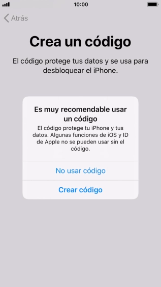 Si desactivas la función, pulsa No usar código.