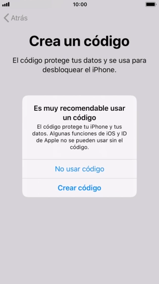 Si desactivas la función, pulsa No usar código. Si desactivas la función, pulsa No usar código.