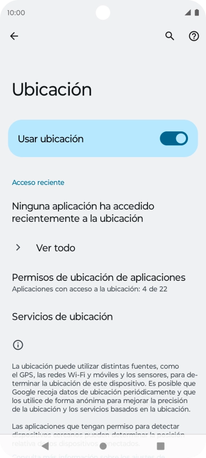 Pulsa Permisos de ubicación de aplicaciones. Pulsa Permisos de ubicación de aplicaciones.