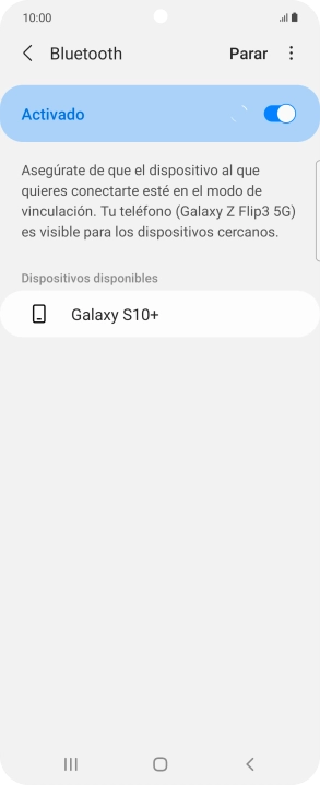 Pulsa el dispositivo Bluetooth deseado y sigue las indicaciones de la pantalla para vincular el dispositivo al teléfono. Pulsa el dispositivo Bluetooth deseado y sigue las indicaciones de la pantalla para vincular el dispositivo al teléfono.