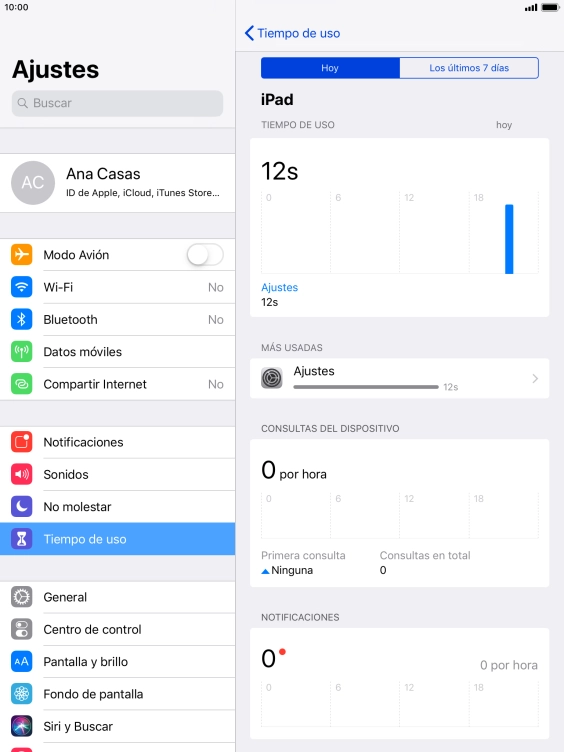 Pulsa Los últimos 7 días para ver el uso de la última semana.