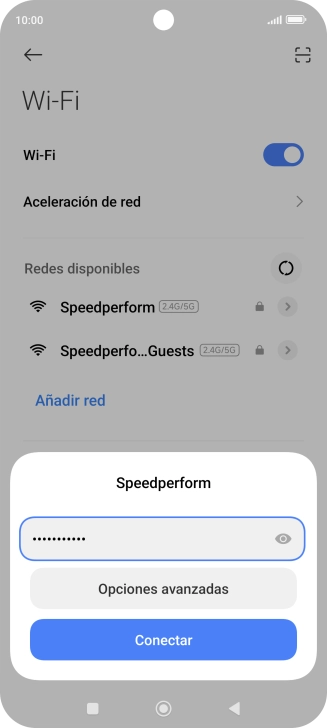 Introduce la contraseña de la red wifi y pulsa Conectar.
