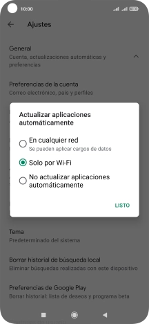Para activar la actualización automática de apps utilizando la red móvil, pulsa En cualquier red. Para activar la actualización automática de apps utilizando la red móvil, pulsa En cualquier red.