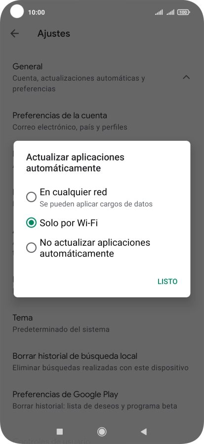 Para activar la actualización automática de apps utilizando la red móvil, pulsa En cualquier red. Para activar la actualización automática de apps utilizando la red móvil, pulsa En cualquier red.