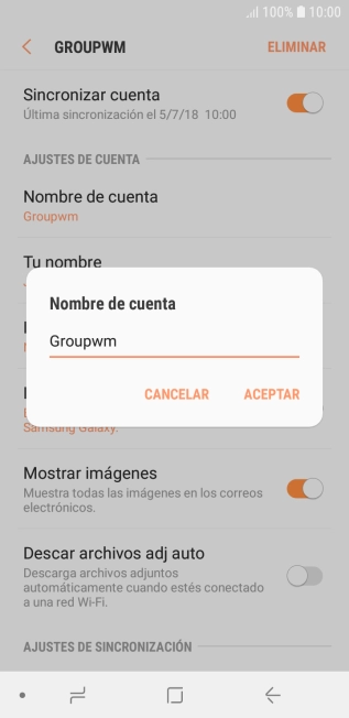 Introduce el nombre deseado de la cuenta de correo electrónico y pulsa ACEPTAR. Introduce el nombre deseado de la cuenta de correo electrónico y pulsa ACEPTAR.