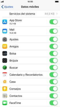 El consumo de datos por cada aplicación aparece bajo el nombre de la aplicación. El consumo de datos por cada aplicación aparece bajo el nombre de la aplicación.