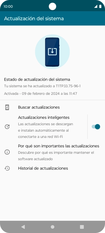 Pulsa Buscar actualizaciones. Si hay una versión de software nueva disponible, aparecerá ahora en la pantalla. Sigue las indicaciones de la pantalla para actualizar el software del teléfono. Pulsa Buscar actualizaciones. Si hay una versión de software nueva disponible, aparecerá ahora en la pantalla. Sigue las indicaciones de la pantalla para actualizar el software del teléfono.