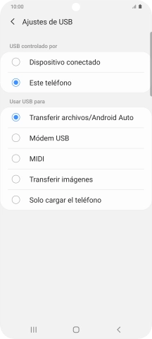 Pulsa Transferir archivos/Android Auto. Pulsa Transferir archivos/Android Auto.