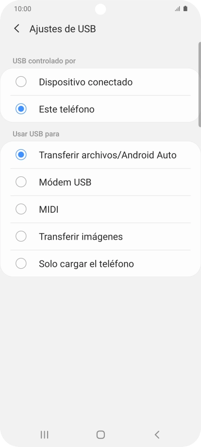 Pulsa Transferir archivos/Android Auto. Pulsa Transferir archivos/Android Auto.