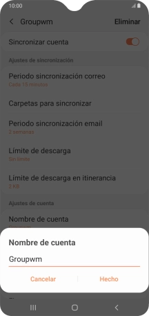 Introduce el nombre deseado de la cuenta de correo electrónico y pulsa Hecho.