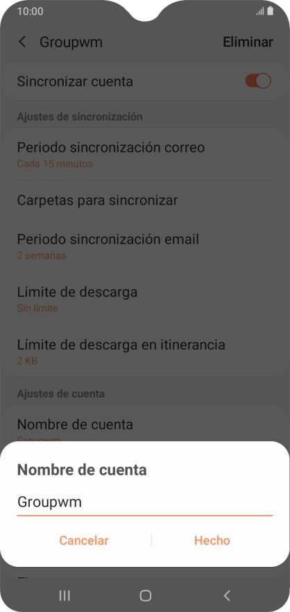 Introduce el nombre deseado de la cuenta de correo electrónico y pulsa Hecho.