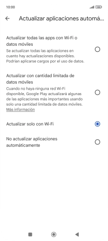 Para activar la actualización automática de apps a través de la red móvil, pulsa el campo junto a Para activar la actualización automática de apps a través de la red móvil, pulsa el campo junto a