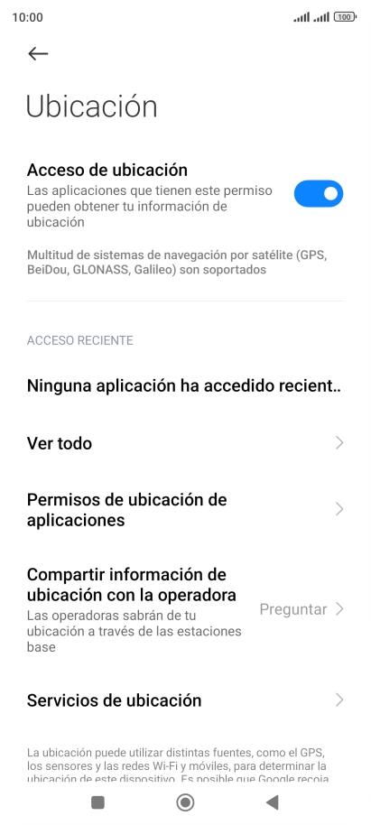 Pulsa Permisos de ubicación de aplicaciones.