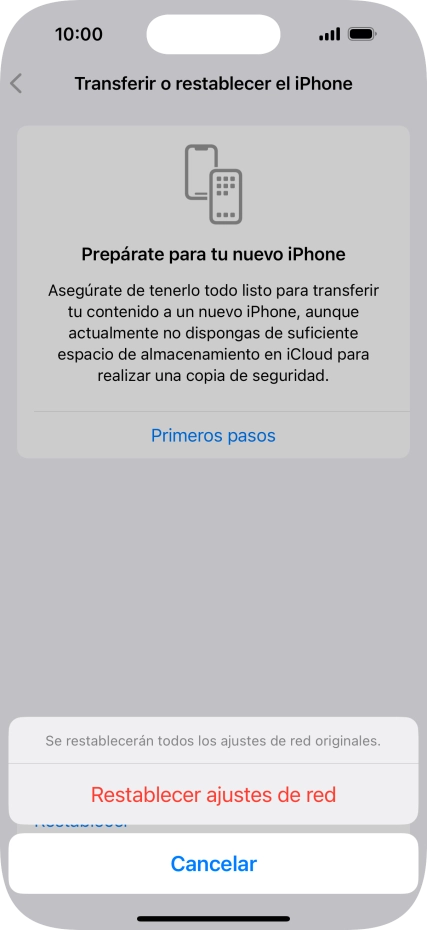Pulsa Restablecer ajustes de red. Pulsa Restablecer ajustes de red.