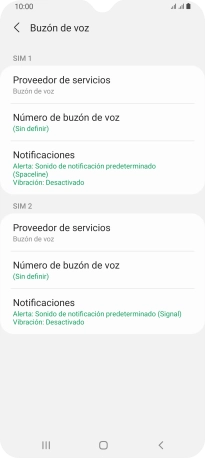Pulsa Número de buzón de voz bajo la tarjeta SIM deseada. Pulsa Número de buzón de voz bajo la tarjeta SIM deseada.