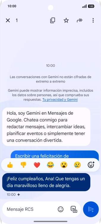 Pulsa la propuesta de texto de Gemini durante unos instantes. Sigue las indicaciones de la pantalla para utilizar el texto propuesto. Pulsa la propuesta de texto de Gemini durante unos instantes. Sigue las indicaciones de la pantalla para utilizar el texto propuesto.