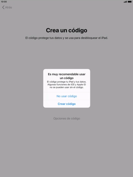 Si desactivas la función, pulsa No usar código.