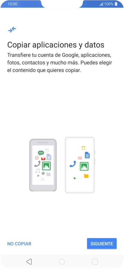 Puedes transferir el contenido de otro teléfono cuando activas tu teléfono por primera vez y cuando lo has restablecido. Cuando aparezca en la pantalla del teléfono esta imagen, ya está listo para la transmisión del contenido del otro teléfono. Puedes transferir el contenido de otro teléfono cuando activas tu teléfono por primera vez y cuando lo has restablecido. Cuando aparezca en la pantalla del teléfono esta imagen, ya está listo para la transmisión del contenido del otro teléfono.