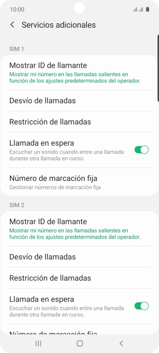 Pulsa Desvío de llamadas bajo la tarjeta SIM deseada. Pulsa Desvío de llamadas bajo la tarjeta SIM deseada.