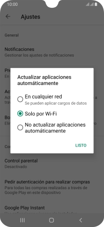Para activar la actualización automática de apps utilizando la red móvil, pulsa En cualquier red. Para activar la actualización automática de apps utilizando la red móvil, pulsa En cualquier red.