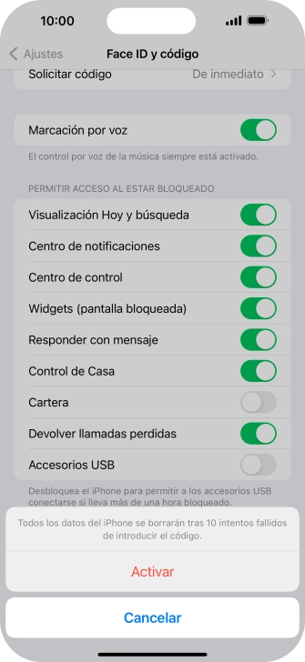 Si activas la función, pulsa Activar. Si activas la función, pulsa Activar.