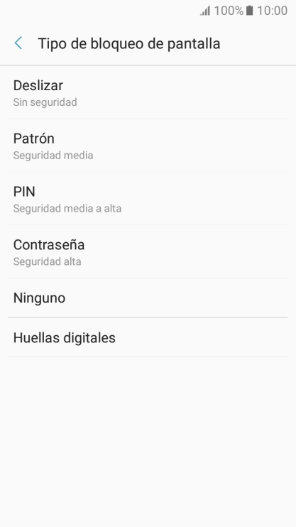Pulsa Ninguno y sigue las indicaciones de la pantalla para desactivar el uso del código de seguridad.