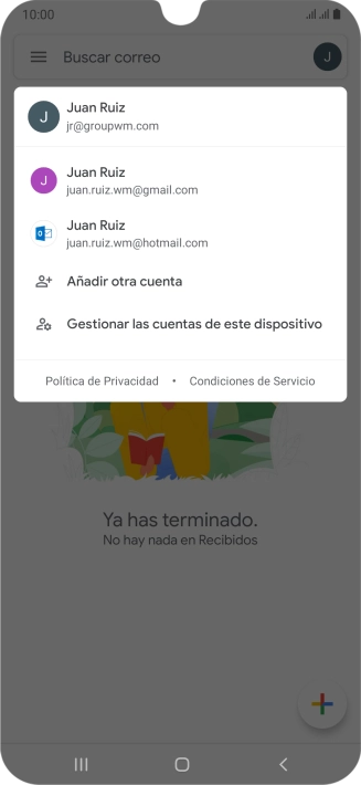 Pulsa la cuenta de correo electrónico deseada. Pulsa la cuenta de correo electrónico deseada.
