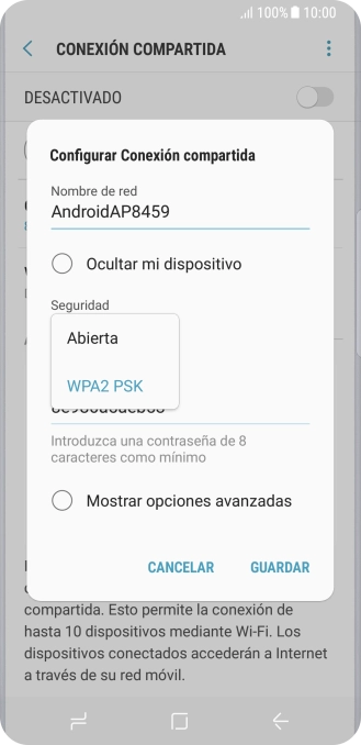 Pulsa WPA2 PSK para proteger la conexión wifi con una contraseña. Pulsa WPA2 PSK para proteger la conexión wifi con una contraseña.