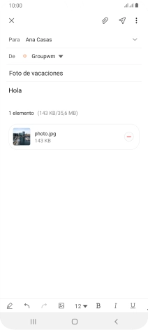 Pulsa el icono de envío cuando termines de escribir el correo electrónico. Pulsa el icono de envío cuando termines de escribir el correo electrónico.