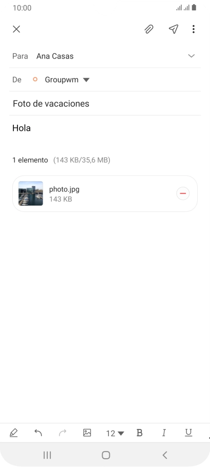 Pulsa el icono de envío cuando termines de escribir el correo electrónico. Pulsa el icono de envío cuando termines de escribir el correo electrónico.