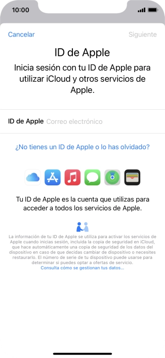 Si no tienes un ID de Apple, pulsa ¿No tienes un ID de Apple o lo has olvidado? y sigue las indicaciones de la pantalla para ver cómo crear un ID de Apple. Si no tienes un ID de Apple, pulsa ¿No tienes un ID de Apple o lo has olvidado? y sigue las indicaciones de la pantalla para ver cómo crear un ID de Apple.