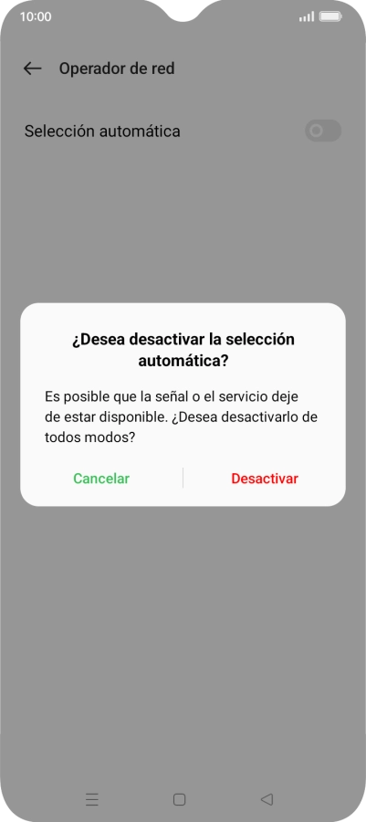 Pulsa Desactivar para desactivar la función y espera mientras el teléfono está buscando redes. Pulsa Desactivar para desactivar la función y espera mientras el teléfono está buscando redes.