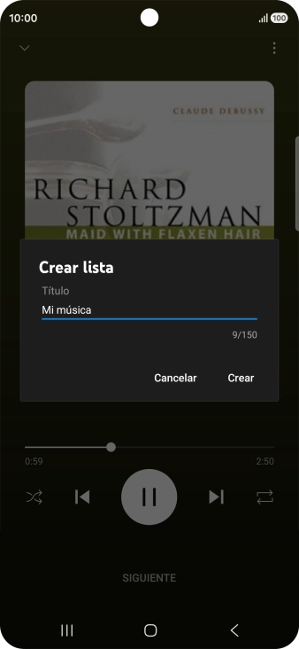Introduce el nombre deseado de la lista de reproducción y pulsa Crear. Introduce el nombre deseado de la lista de reproducción y pulsa Crear.