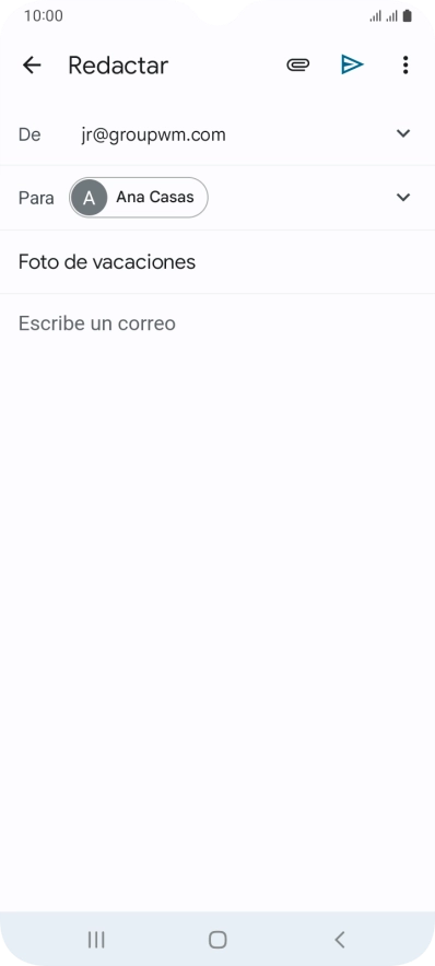 Pulsa en el campo de escritura y escribe el texto del correo electrónico. Pulsa en el campo de escritura y escribe el texto del correo electrónico.
