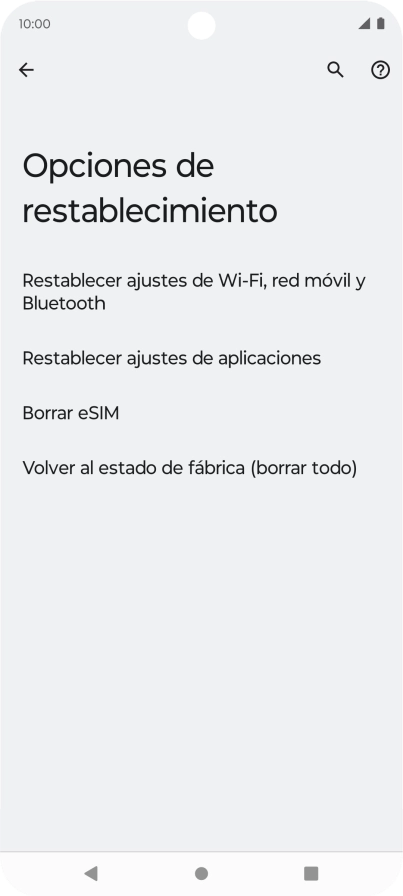 Pulsa Restablecer ajustes de Wi-Fi, red móvil y Bluetooth.