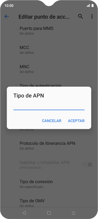 Introduce default y pulsa ACEPTAR.