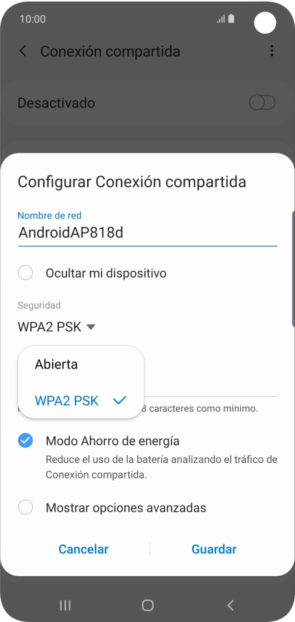Pulsa WPA2 PSK para proteger la conexión wifi con una contraseña. Pulsa WPA2 PSK para proteger la conexión wifi con una contraseña.
