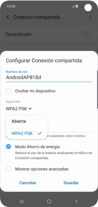 Pulsa WPA2 PSK para proteger la conexión wifi con una contraseña. Pulsa WPA2 PSK para proteger la conexión wifi con una contraseña.